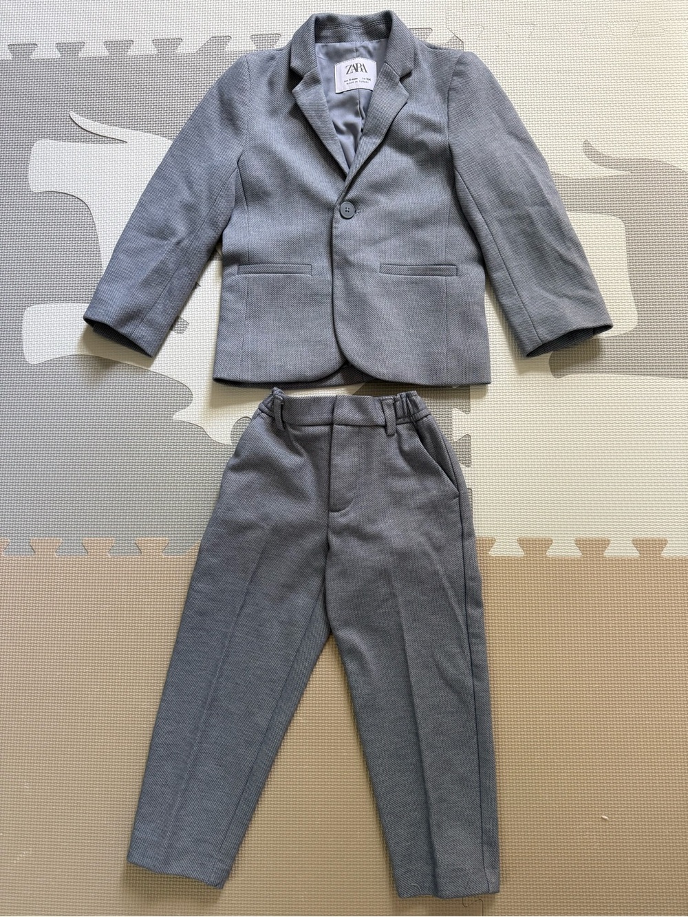 ZARA Gray Boys' Suit Jacket & Elastic Waist Pants Set